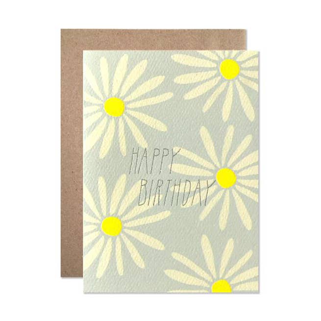 Tarjeta de cumpleaños con diseño de margaritas con purpurina plateada para venta al por mayor de Hartland Cards