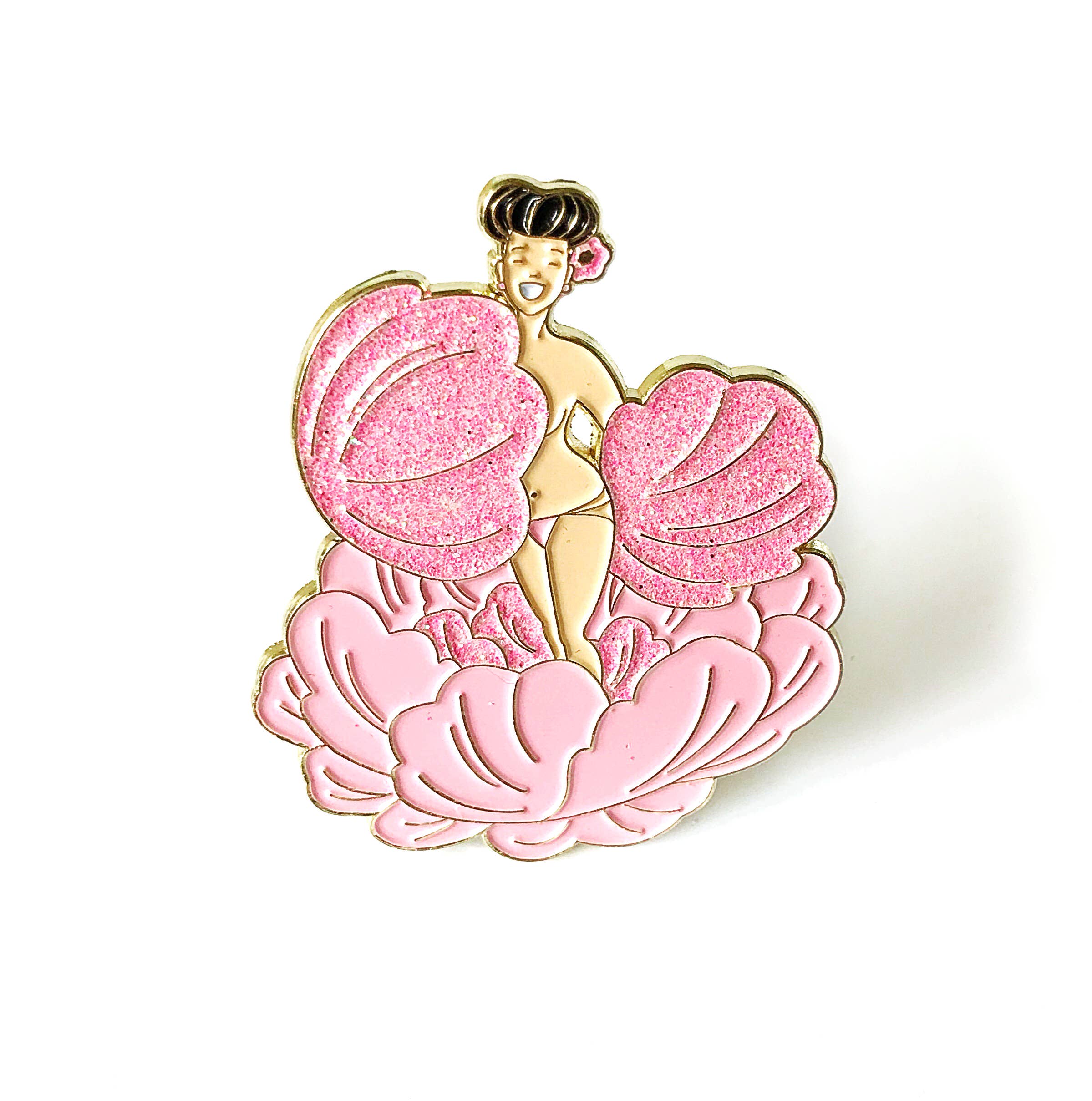 Kitschy Delish - Wholesale Lapel pin/button - Peony Girl Enamel Pin With Glitter