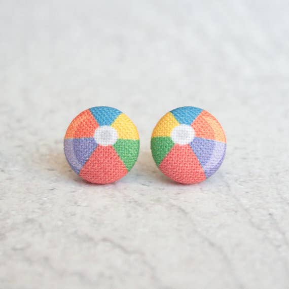 Rachel O's - Wholesale Stud/Post Earrings - Beach Ball Fabric Button Earrings