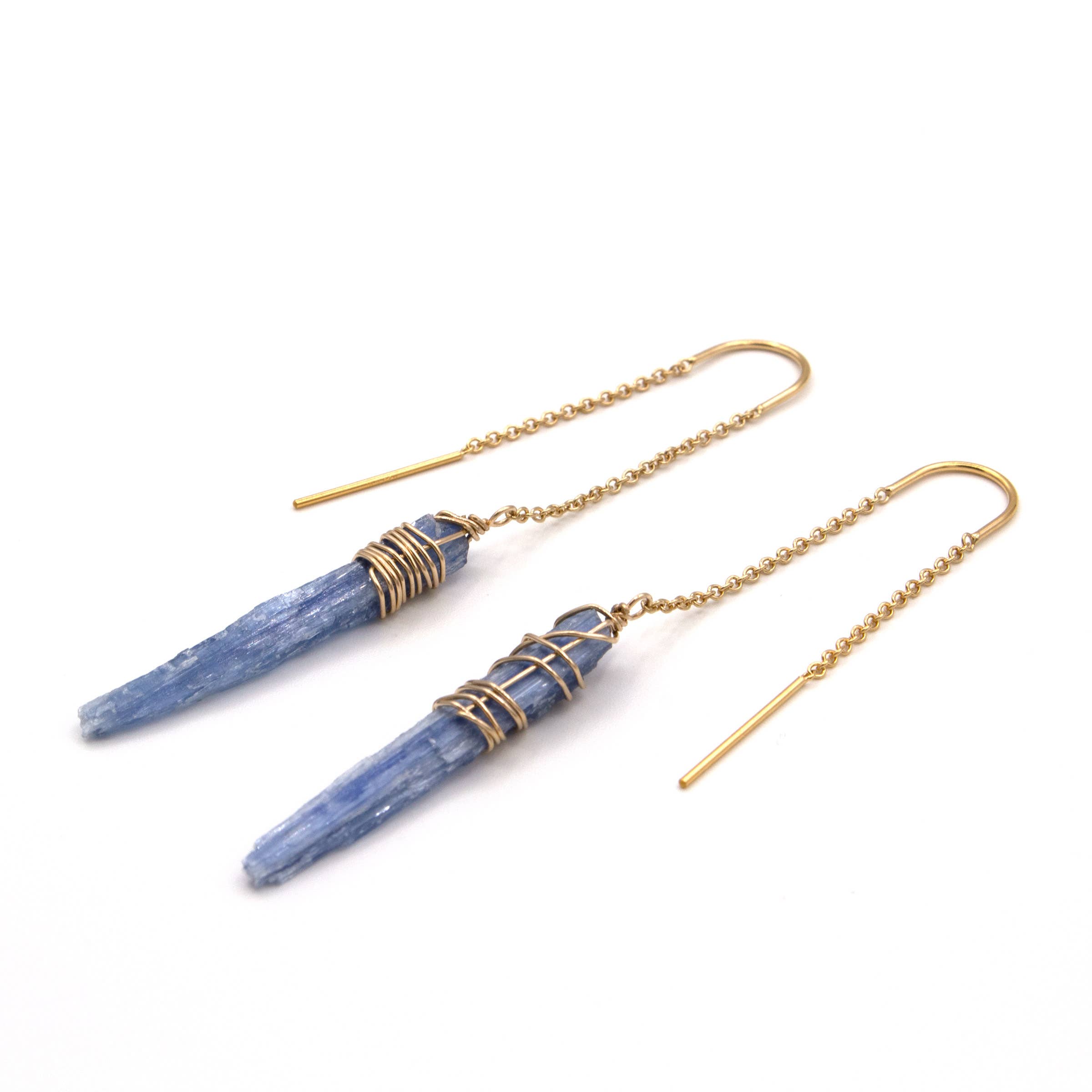 Crystal and Gold - Wholesale Dangle Earrings - Blue Kyanite Threader Earrings4