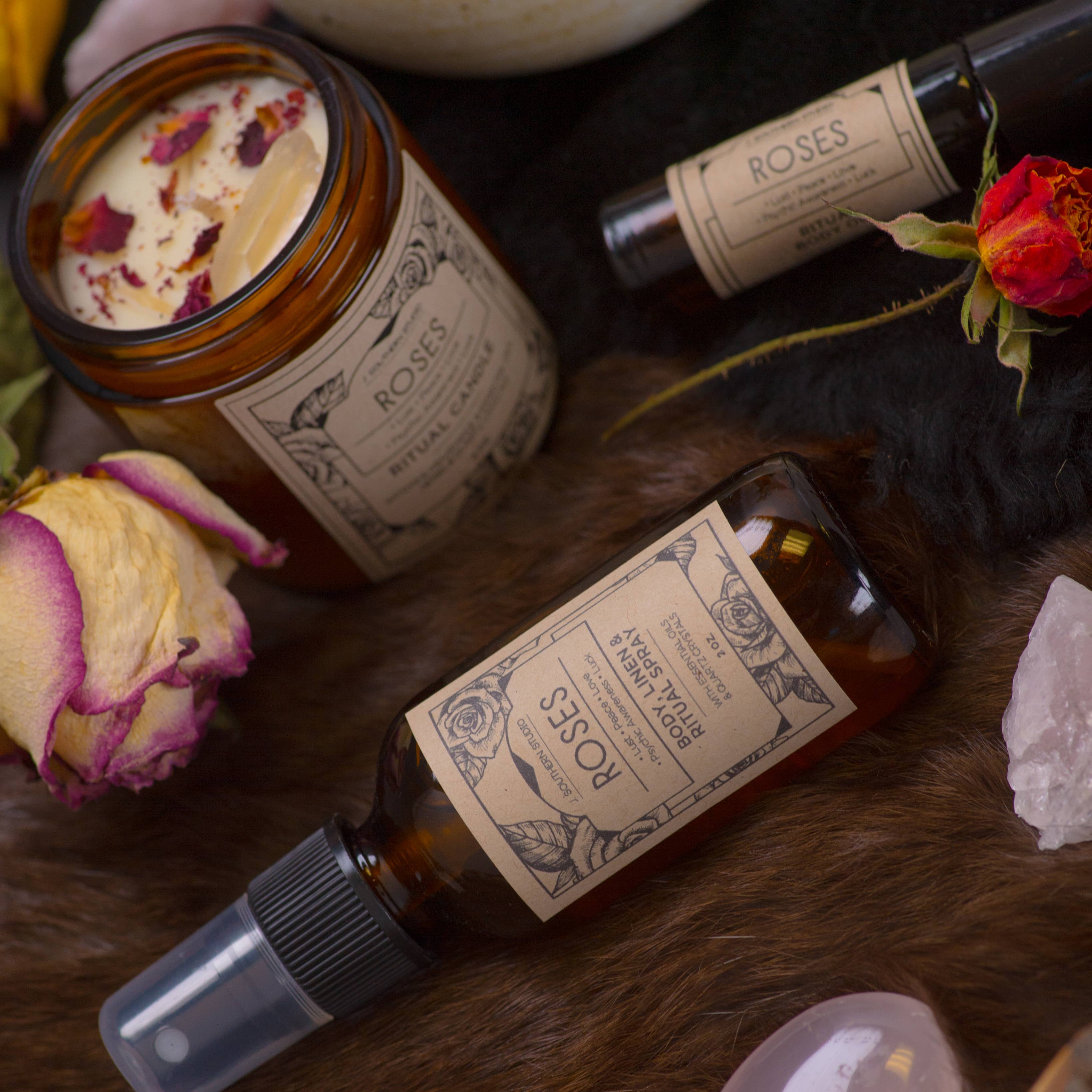 J. Southern Studio - Wholesale Jar/Filled Candle - 4 oz. Roses Ritual Candle with crystals and essential oils3