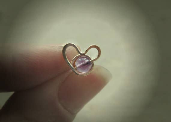 Contempo Jewelry - Wholesale Stud/Post Earrings - Amethyst + Gold Heart Stud Earrings2