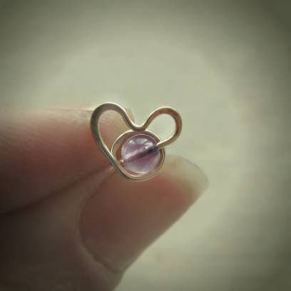 Contempo Jewelry - Wholesale Stud/Post Earrings - Amethyst + Gold Heart Stud Earrings2