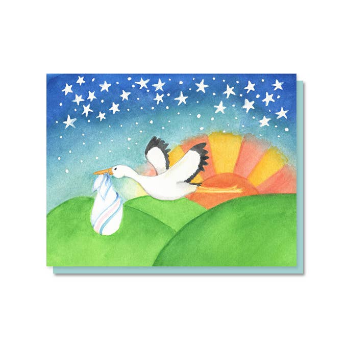 The Lavender Whim - Wholesale Everyday Greeting Card - Stork in Flight Card