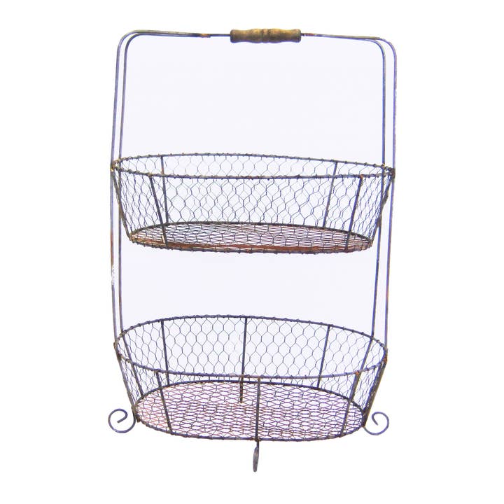 Home Kreation by KK dba Kraft Klub - Wholesale Basket - Rusty Zinc 2 Tier Chicken Wire Basket