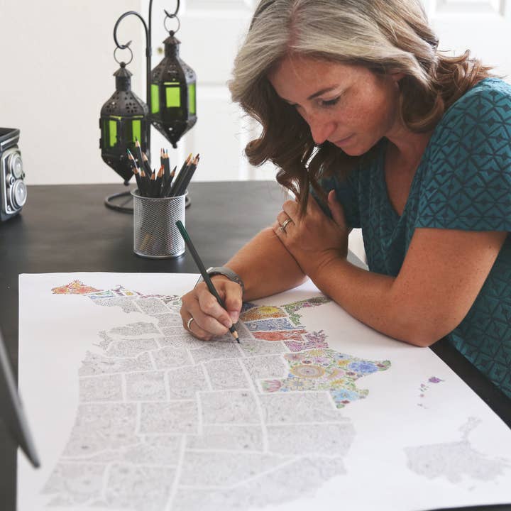 Anna Grunduls Design - Wholesale Coloring & Activity Book - Adult - Flowers United States Coloring Map17