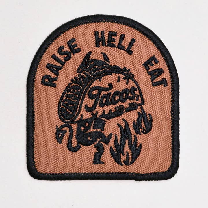 Pyknic - Wholesale Patch - Raise Hell Eat Tacos Iron-On Embroidered Patch1