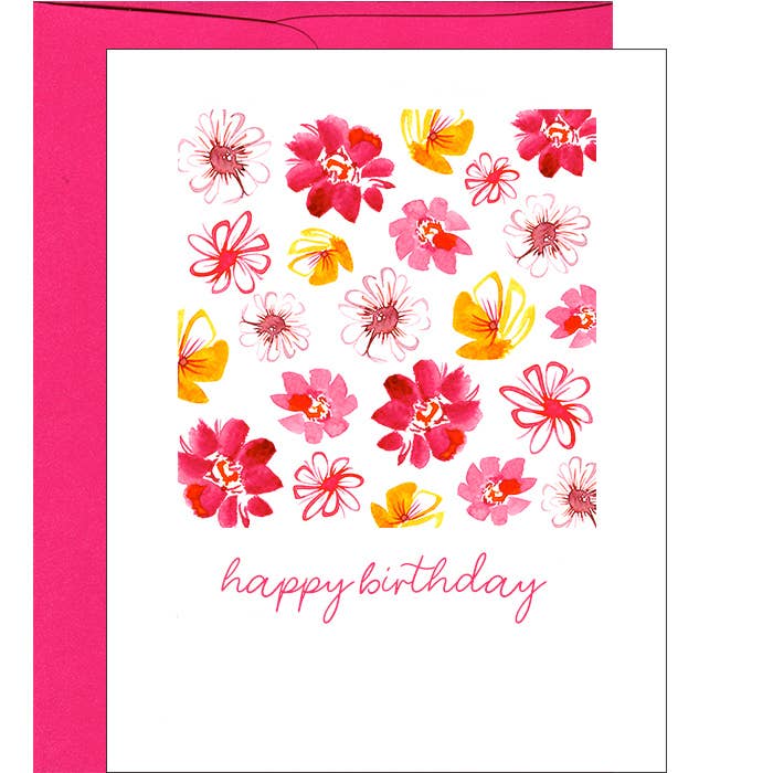 Watercolor Spring Pink Florals Birthday Card for wholesale by Pink Bathtub Designs
