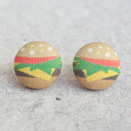 Hamburger Fabric Button Earrings for wholesale by Rachel O's