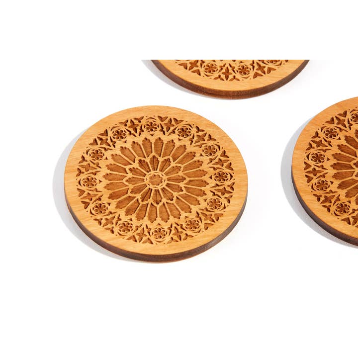Natural Stained Glass / Alder Wood Coaster Set for wholesale by Lucca