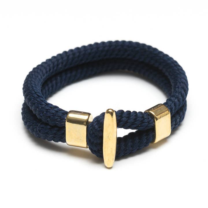 Allison Cole Jewelry - Wholesale Woven/Braided Bracelet - Camden - Navy/Gold - Nautical Rope Bracelet0