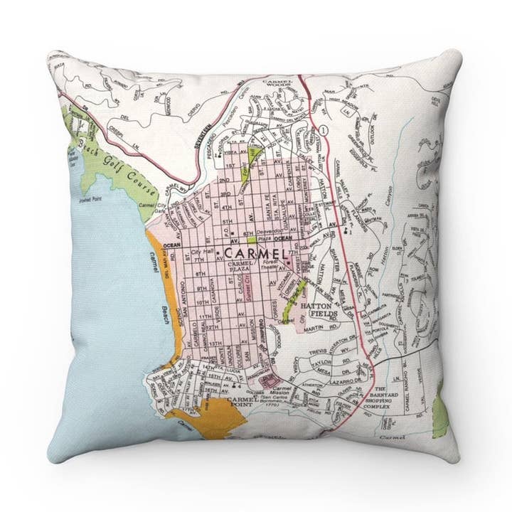 Coussin décoratif carte de Carmel Californie pour la vente par Daisy Mae Designs