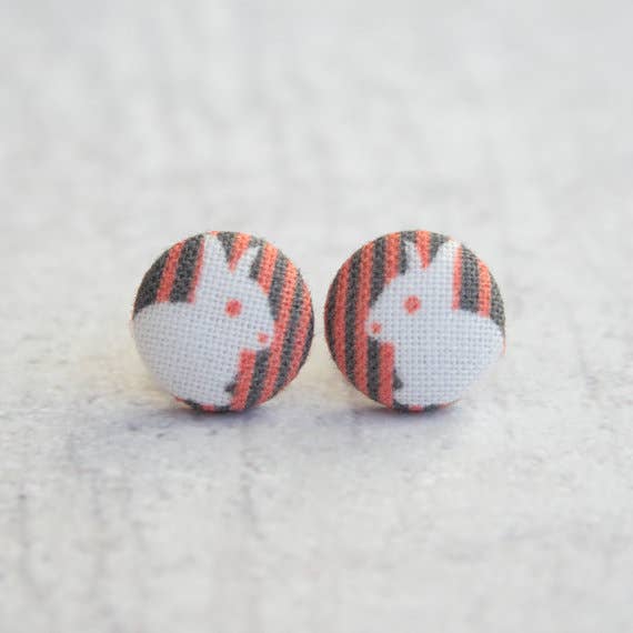 Rachel O's - Wholesale Stud/Post Earrings - Psychedelic Bunnies Fabric Button Earrings0