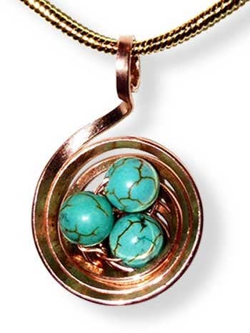 The Nest Pendant - Circular Copper Robin Blue for wholesale by LeDanse Limited Edition Jewelry