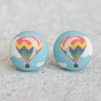 Hot Air Balloon Fabric Button Earrings for wholesale by Rachel O's
