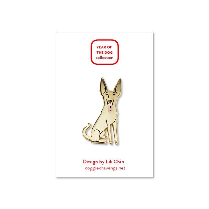 Lili Chin Art - Wholesale Lapel Pin/Button - Formosan Mountain Dog TAN / Taiwan Dog Enamel Pin1
