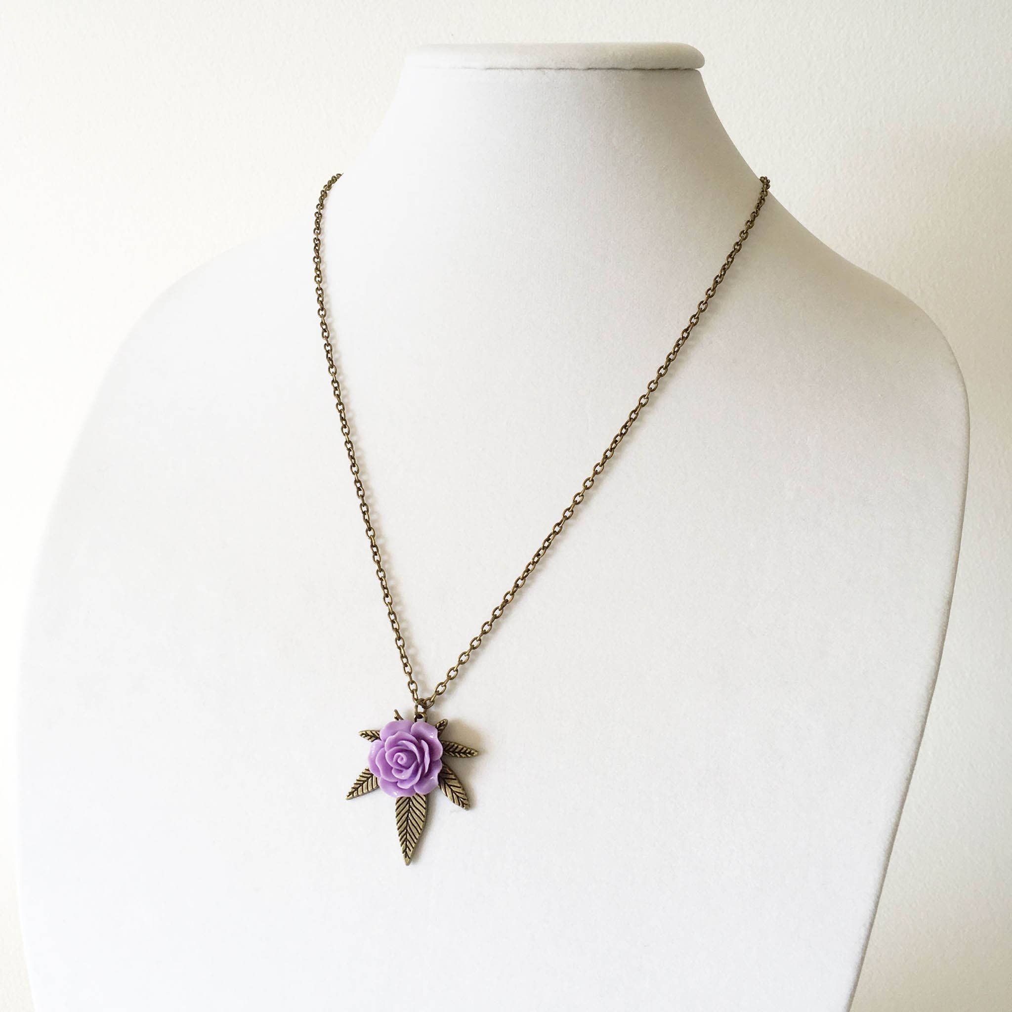 Smokies Toke Couture - Wholesale Pendant/Charm Necklace - Cannabis Rose Weed Necklace - Bronze and Lilac Marijuana3