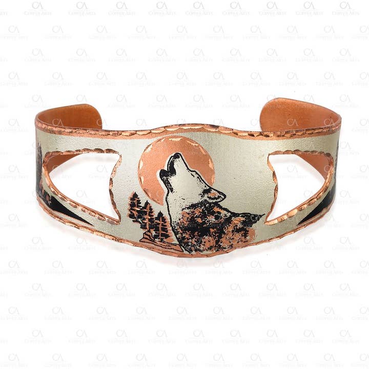 COPPER ARTS INC. - Wholesale Cuff Bracelet - BSR 831 Cut Out Howling Wolf Bracelet