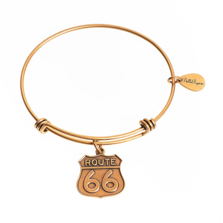 Route 66 Expandable Bangle Charm Bracelet in Gold for wholesale by BellaRyann