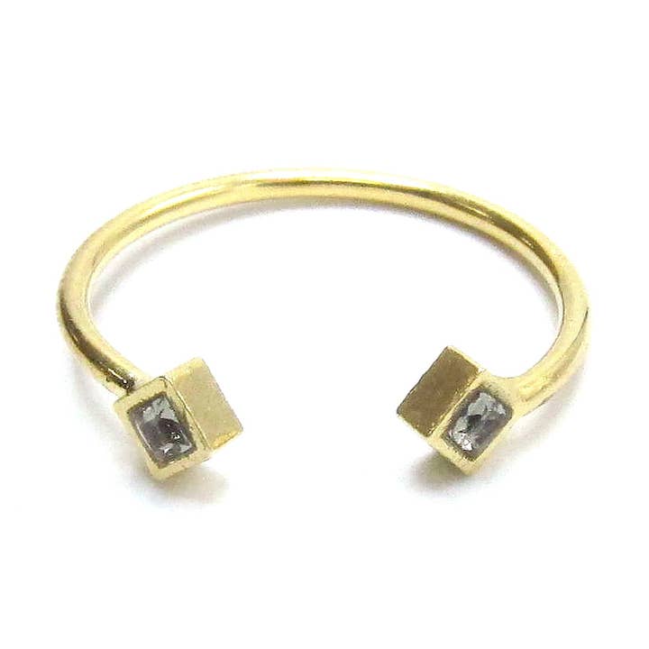 Gold over sterling Open Ring with Diamond Swarovski Crystals for wholesale by Jessica Elliot Jewelry