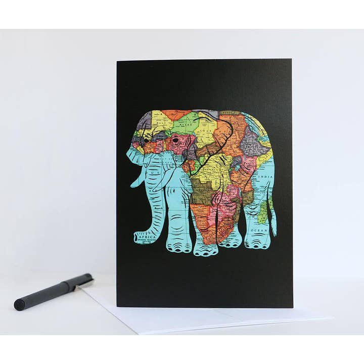 Granny Panty Designs - Venta al por mayor Tarjetas de felicitación - Tarjeta de elefante Matriarca - Mapa de África