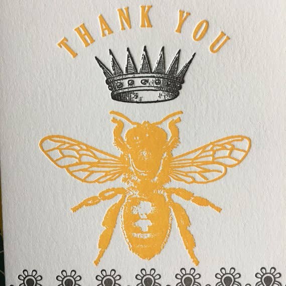 Lucky Bee Press - Wholesale Thank You Card - Thank You Queen Bee - letterpress card1