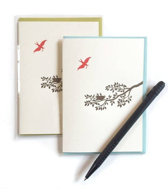 Little Lark - Wholesale Everyday Greeting Card - Mama Bird Twig Greeting Card, Letterpress1