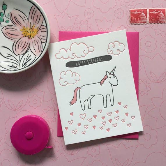 Happy Birthday Unicorn - letterpress card for wholesale by Lucky Bee Press