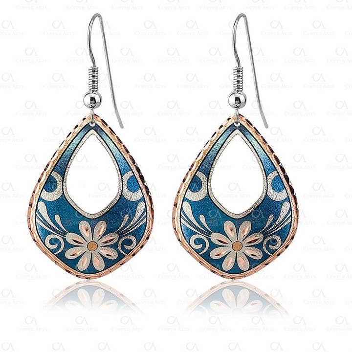 F 13 Blue Daisy Flower Earrings F-13 for wholesale by COPPER ARTS INC.