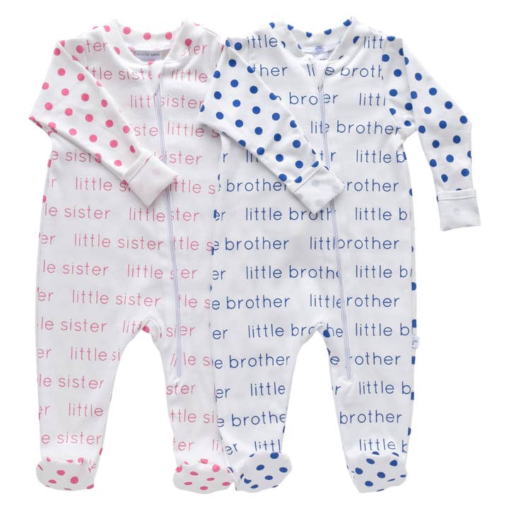 Organic Polka Dot Footie - little brother/little sister for wholesale by Jennifer Ann