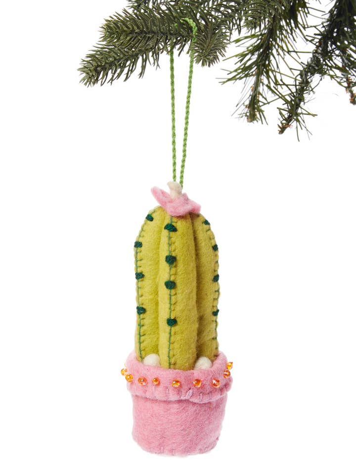 Spiny Cactus Ornament- Pink Pot for wholesale by Silk Road Bazaar