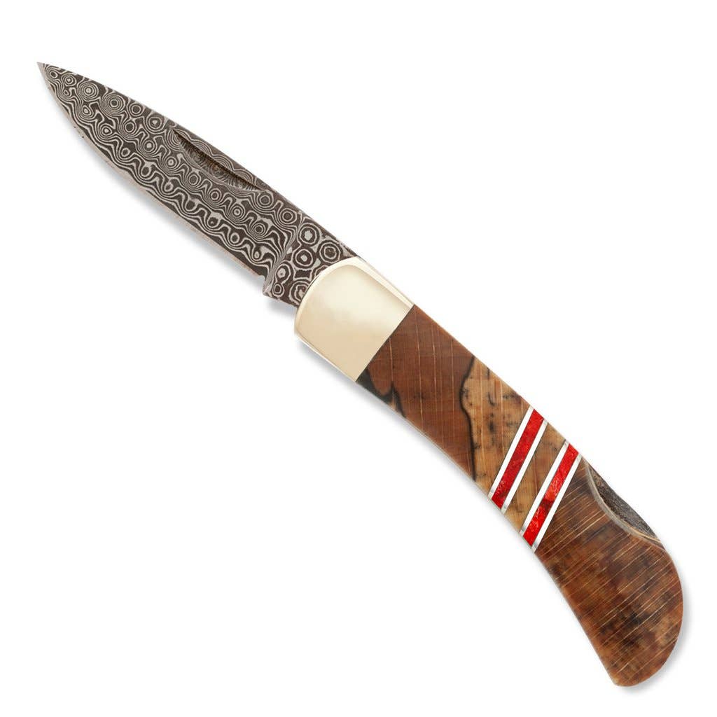 Santa Fe Stoneworks - Wholesale Pocket Knife/Holder - Spalted Beech Damascus 3" Lockback Knife - Single1