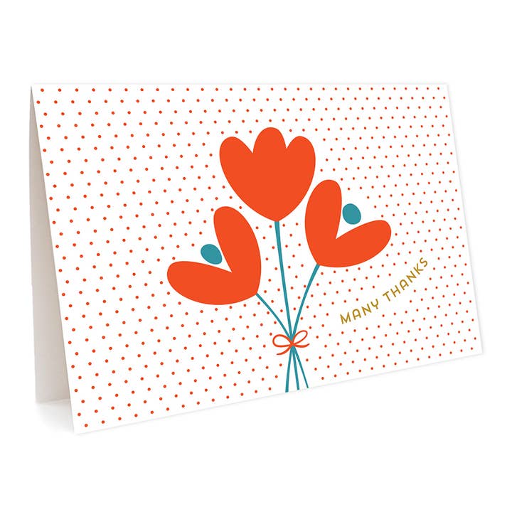 Red Tulips Thank You Cards, Box of 6 for wholesale by Night Owl Paper Goods