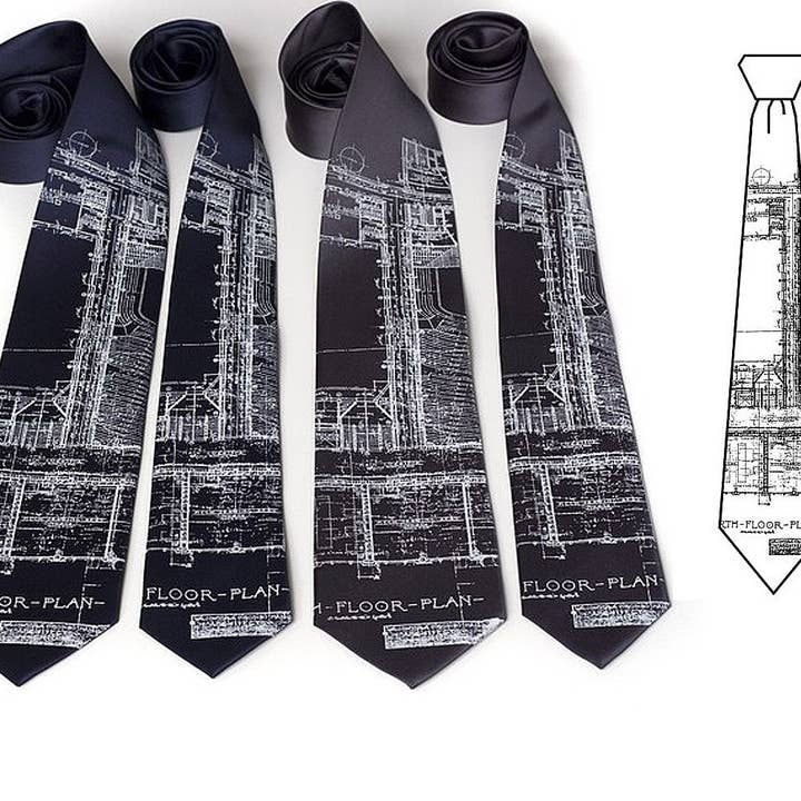 Cyberoptix Tie Lab - Wholesale Necktie - Men's - Blueprint Necktie. Detroit's Cass Tech Silk Tie