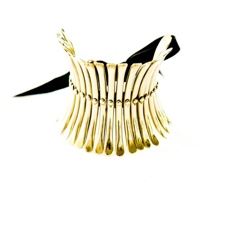 Brass reeds Leather cuff bracelet for wholesale by Bisjoux