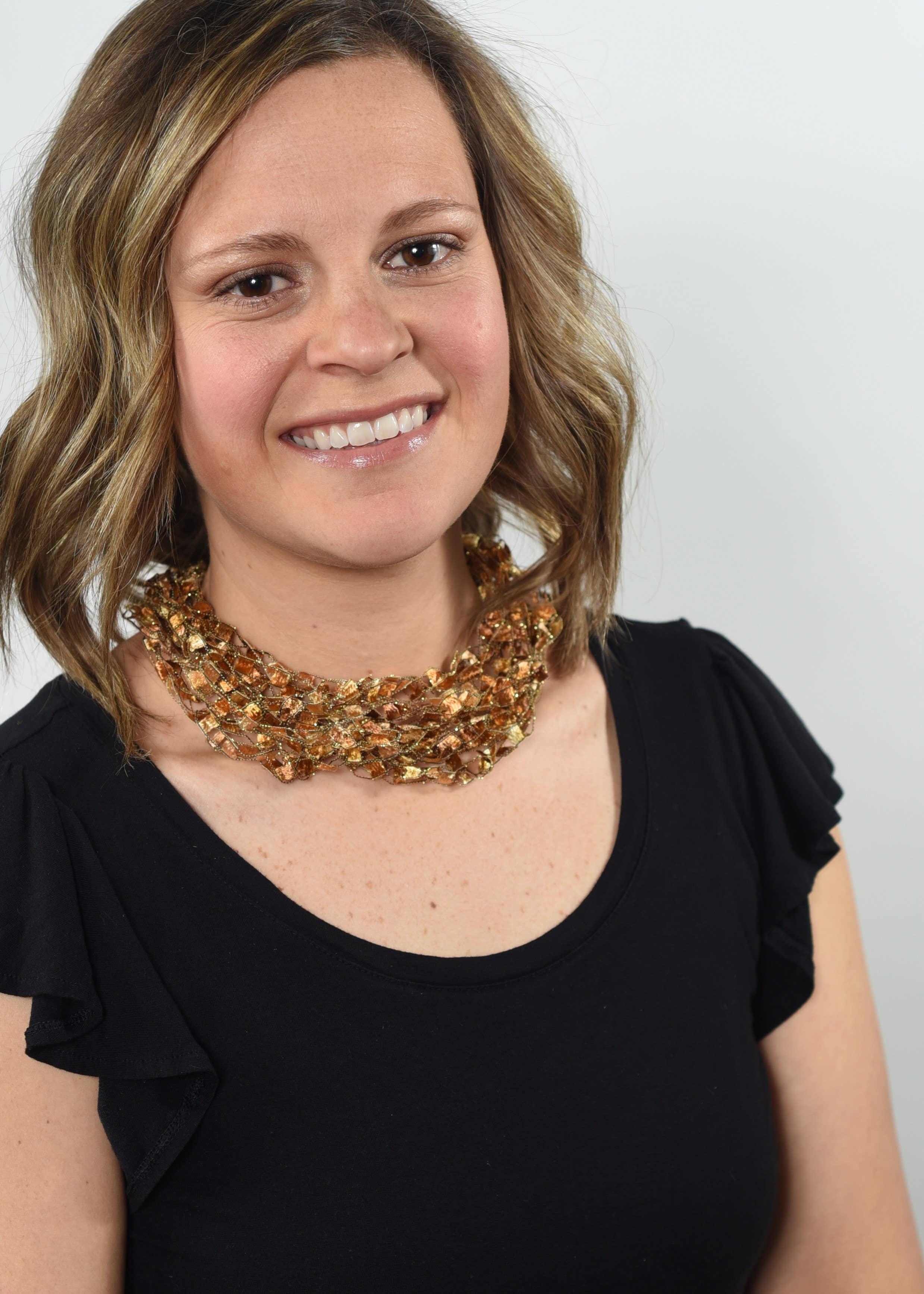 Crochetlaces - Wholesale Woven Necklace - Gold Color Wide Ribbon Adjustable Necklace With Bead1