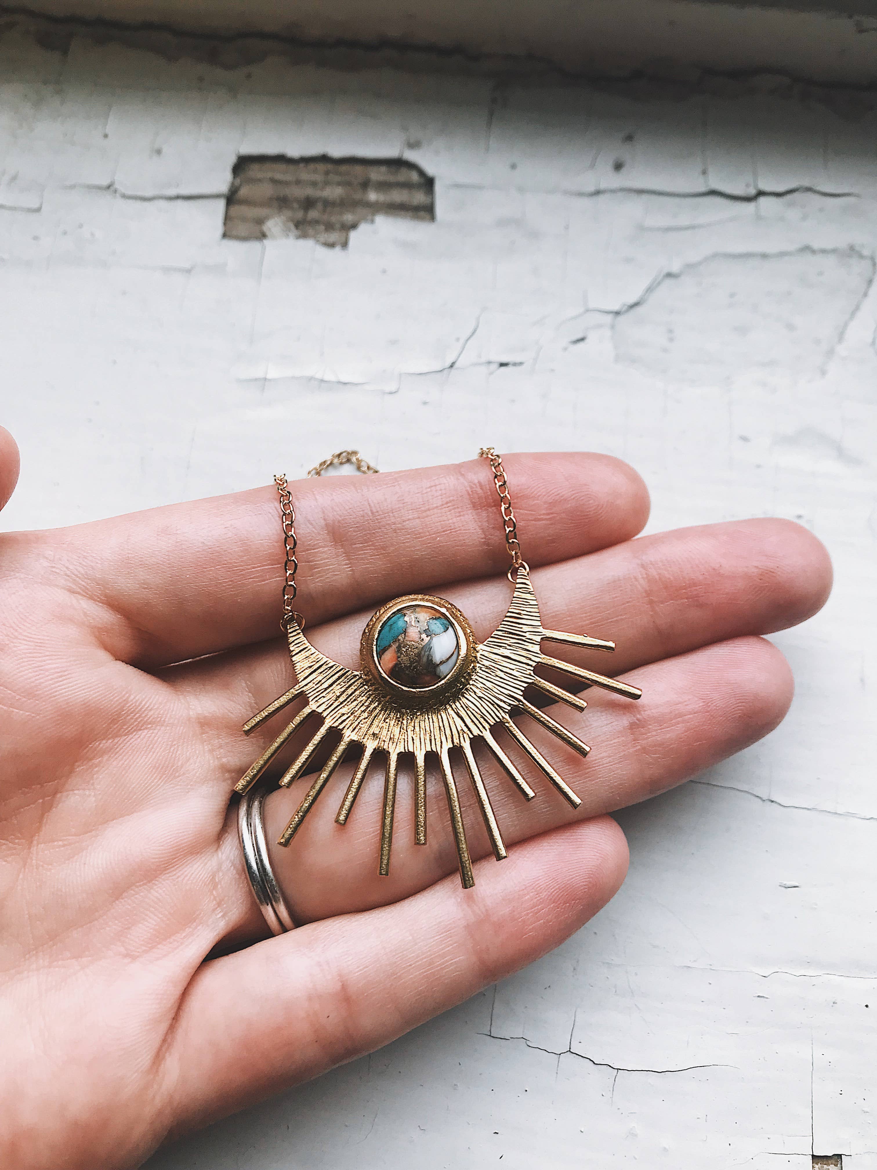 Yugen Handmade - Wholesale Pendant/Charm Necklace - Sun Goddess Necklace - Sunburst with Copper Oyster Turquoise4