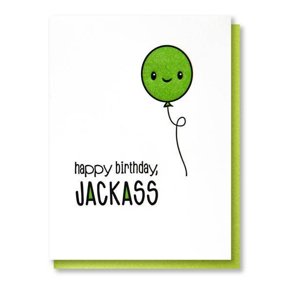 Happy Birthday Jackass Letterpress Card for wholesale by Kiss and Punch