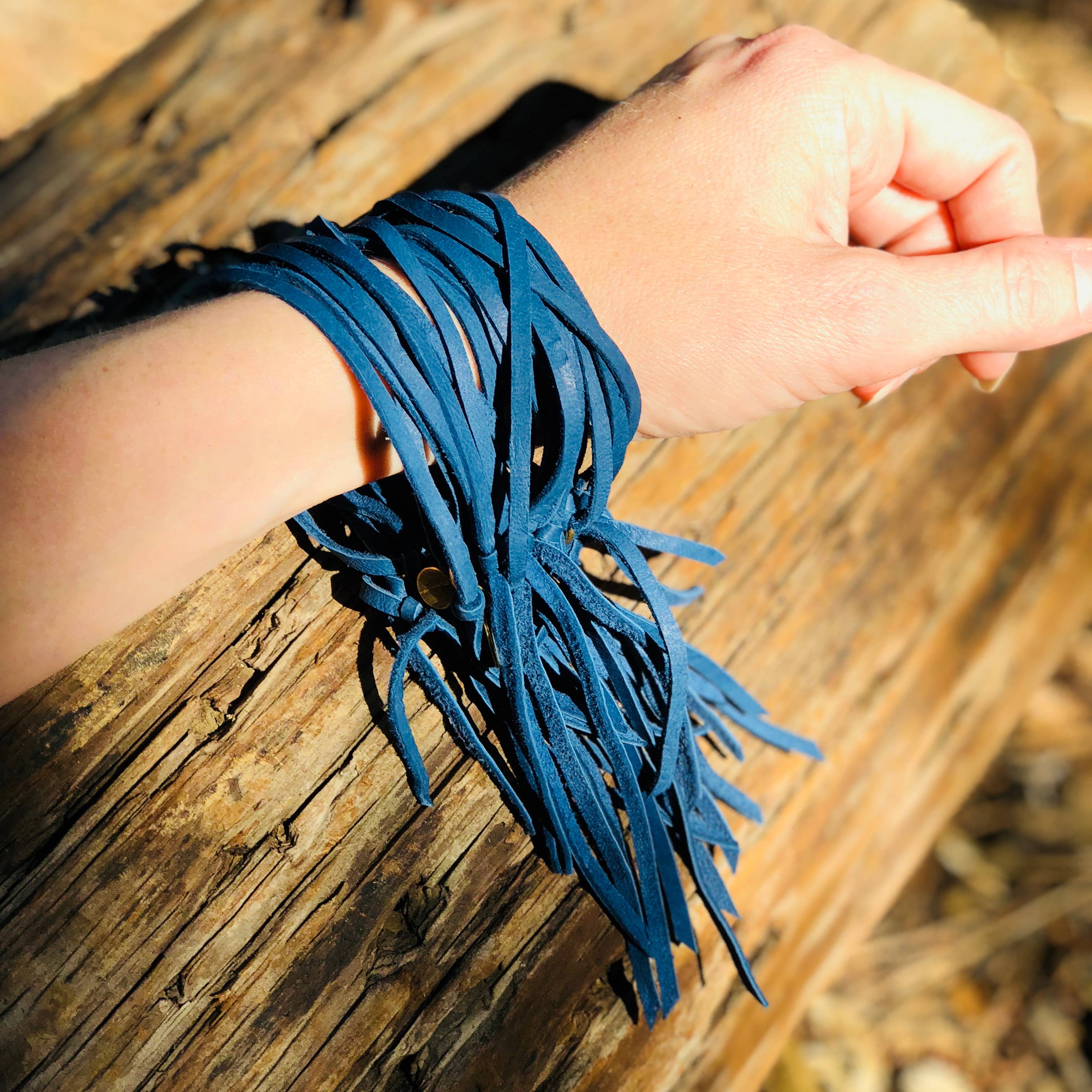 ASTALI - Wholesale Cuff Bracelet - Leather Biker Cuff - Cadet Blue, Multi-Strand Bracelet2