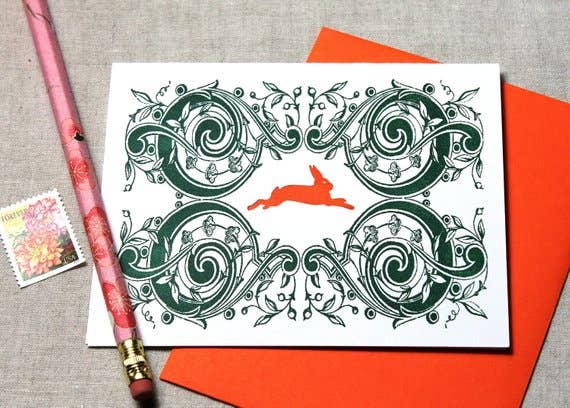 Inkadinkadoodle - Wholesale Easter Card - Hoppity Hoppity Hop Bunny Rabbit Letterpress Card1