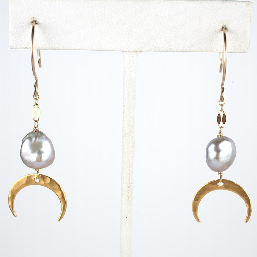 Midori Jewelry Hawaii - Wholesale Dangle Earrings - keshi pearl & 22k vermeil crescent moon earrings2