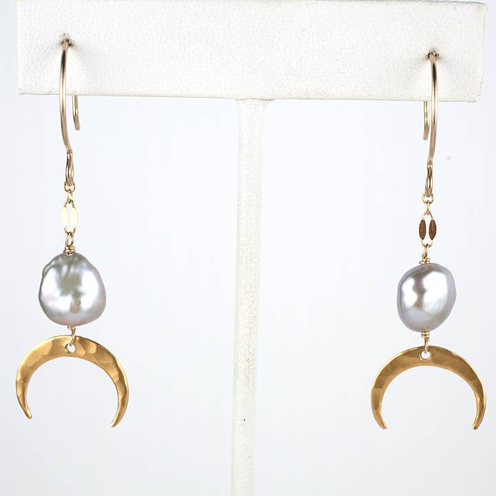 Midori Jewelry Hawaii - Wholesale Dangle Earrings - keshi pearl & 22k vermeil crescent moon earrings2