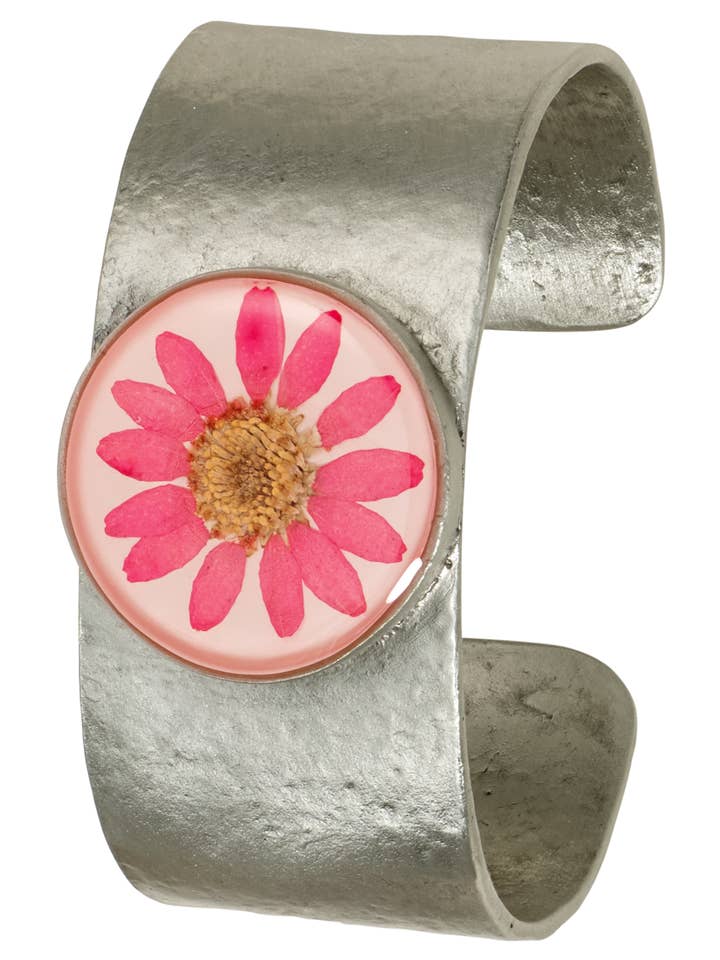 Pink Daisy Med Round Cuff Bracelet for wholesale by Shari Dixon