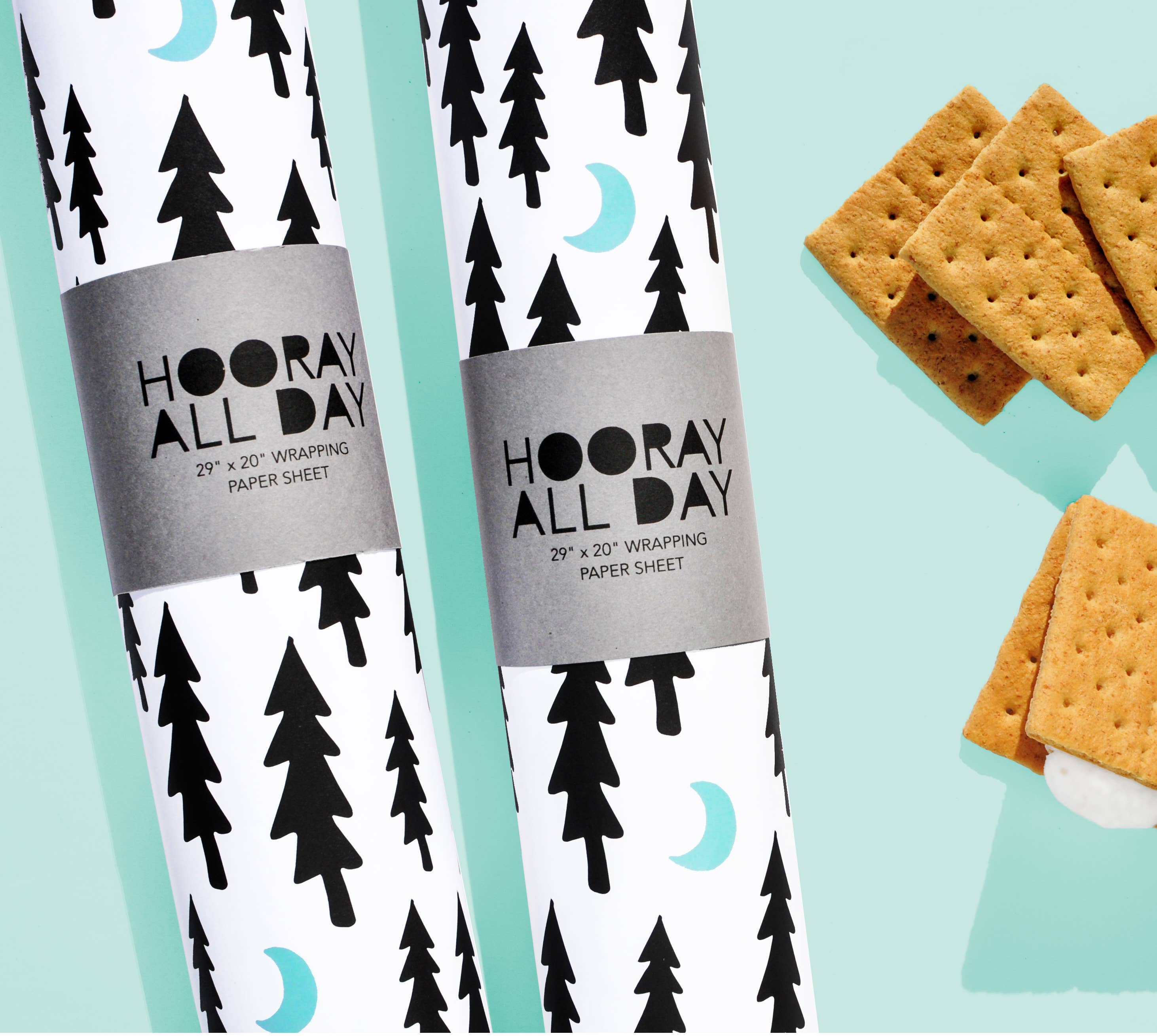 Hooray All Day - Wholesale Flat Wrap - Trees + Moons Wrapping Paper Sheet1