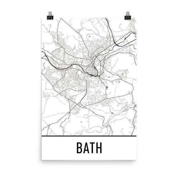 Modern Map Art - Wholesale Poster - Bath England Street Map Poster 12" x 18"0