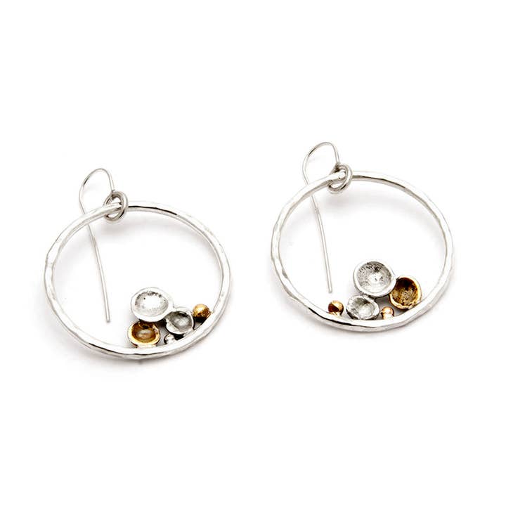 Tamara Kelly Designs - Wholesale Dangle Earrings - Ladies mixed Metal Pebbles Earrings - Hammered Hoop Style