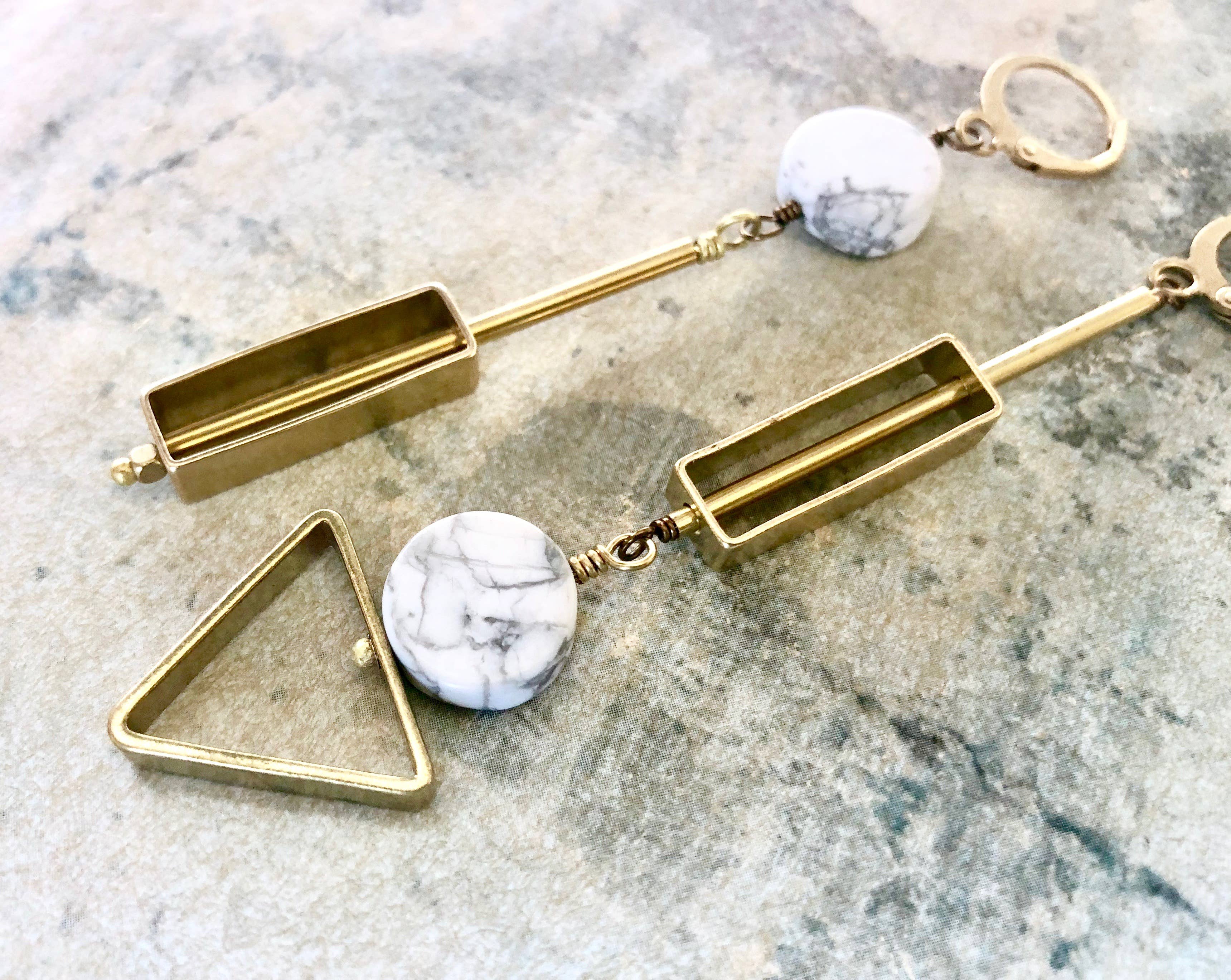 SORA DESIGNS - Wholesale Dangle Earrings - White Marble Circle Triangle Rectangle earrings2