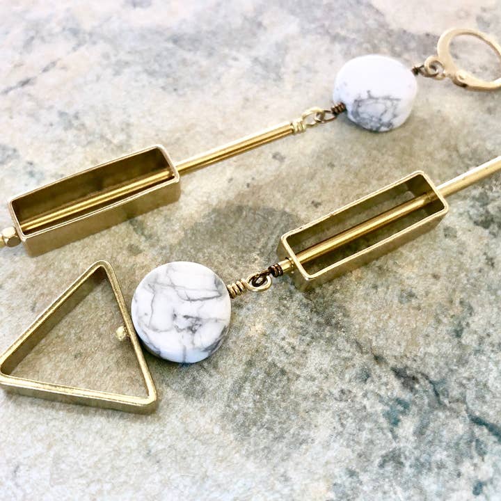 SORA DESIGNS - Wholesale Dangle Earrings - White Marble Circle Triangle Rectangle earrings2