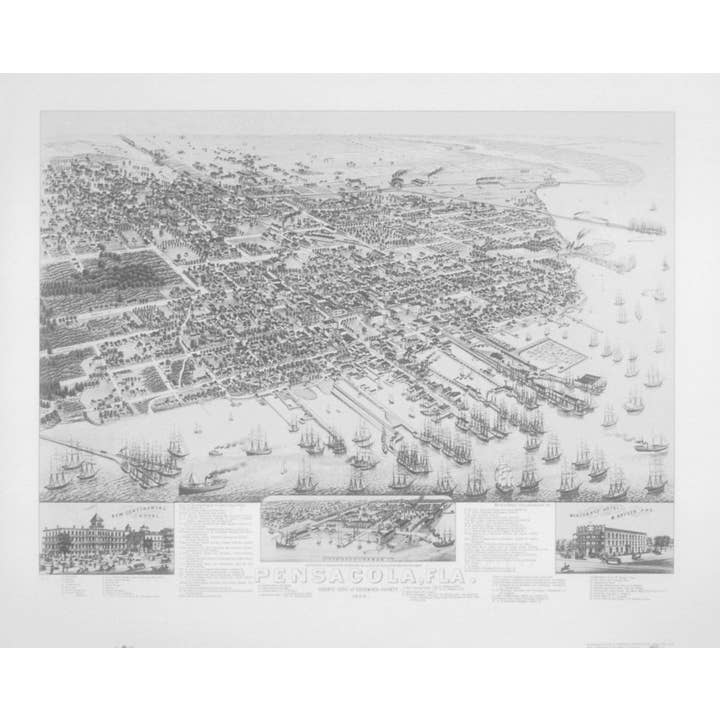 Pensacola, Floride 1885 - Vue à vol d'oiseau pour la vente par Historic Urban Plans, Inc.