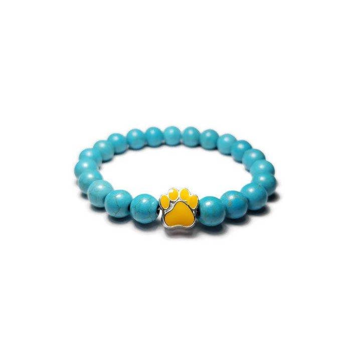Foxfire Stones - Wholesale Beaded Bracelet - Yellow - Turquoise Paw Print Healing Stone Bracelet